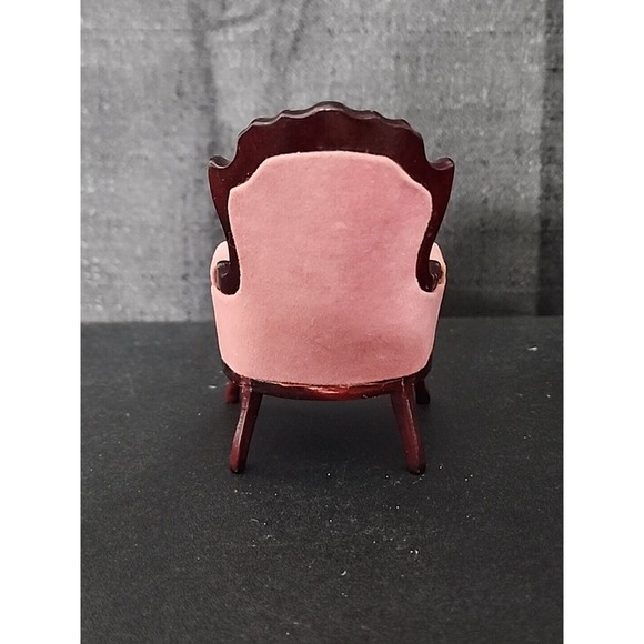 Pink Velvet Victorian High Back Armchair Living Room Vintage Dollhouse Furniture - Picture 2 of 4